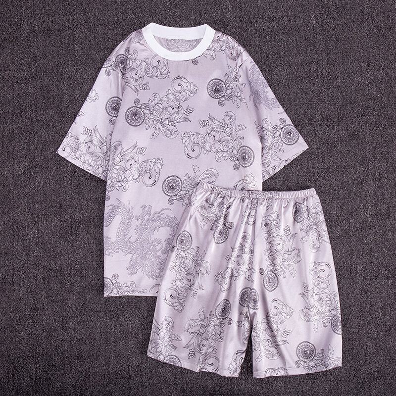 Frühling Sommer Herbst Männer Satin Silk Pyjamas Sets von T-shirt & Shorts Männlichen Pijama Nachtwäsche Freizeit Hause Kleidung