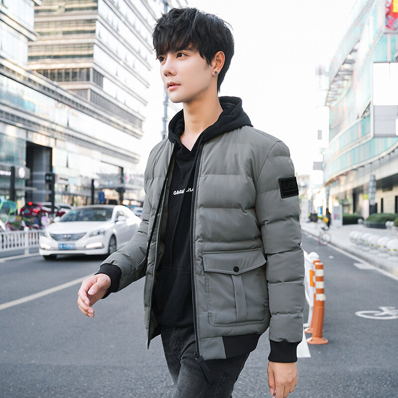 Мужская стеганая куртка, зимняя, приталенная, в Корейском стиле, с воротником-стойкой