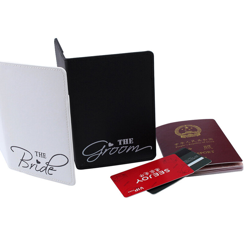 Couverture de passeport de Couple avec lettres brodées, pour femmes et hommes, porte-passeport de voyage pour mariage, porte-carte bancaire