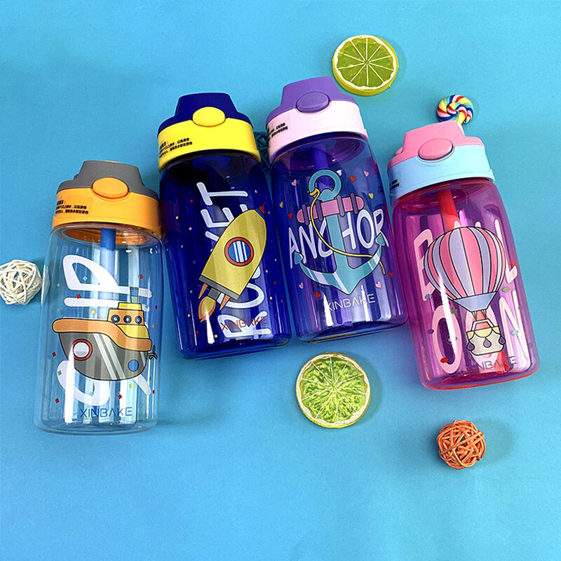 480ML Kids Water Cup Creative Cartoon Baby Feeding Cups With Straws Leakproof Water Bottles Outdoor Portable Children's Cups