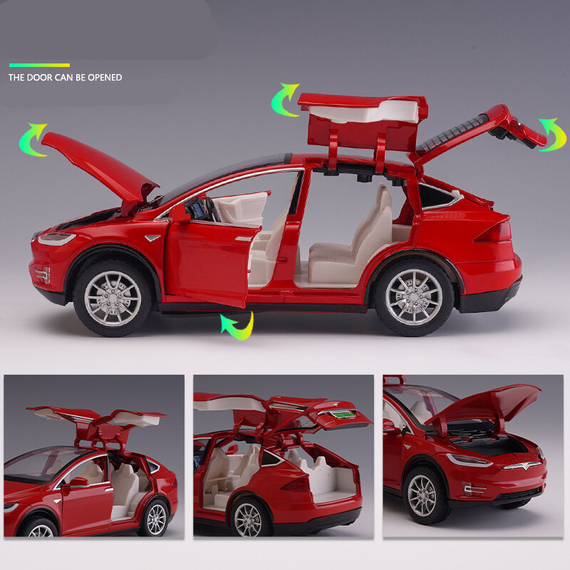 子供用の合金テスラモデルx,モデルs,1:32スケールのおもちゃの車,鋳造金属,光と音,子供へのギフトのコレクション