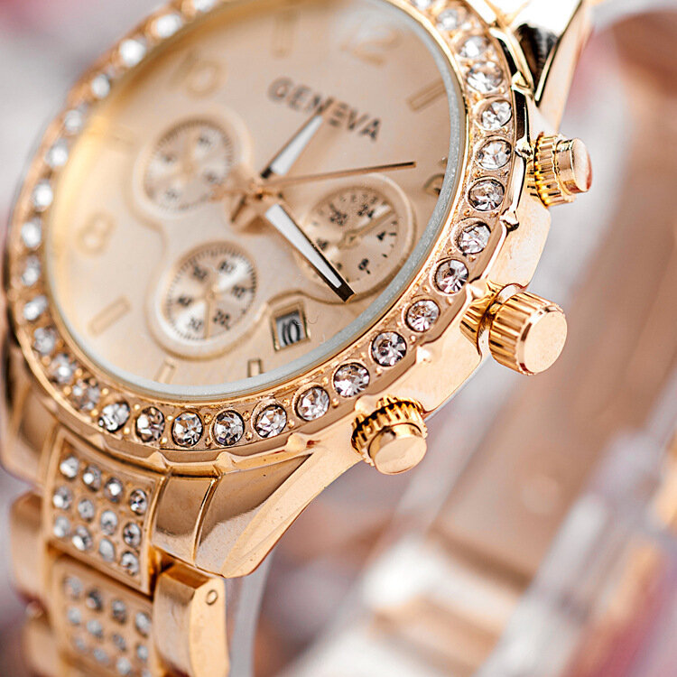 Reloj de pulsera de cuarzo para mujer, cronógrafo con diamantes de imitación, con fecha automática, a la moda, nuevo, 2020