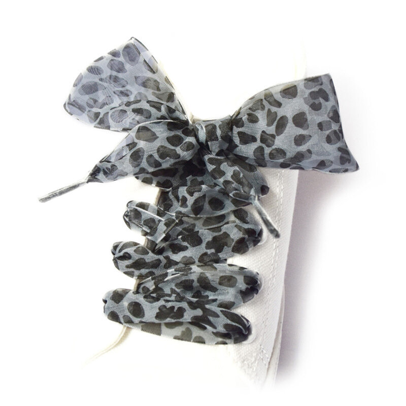 Novo 110cm de comprimento bonito moda leopardo imprimir senhoras requintado pequeno fresco rendas fundo plano cetim de seda all-match par de cadarços