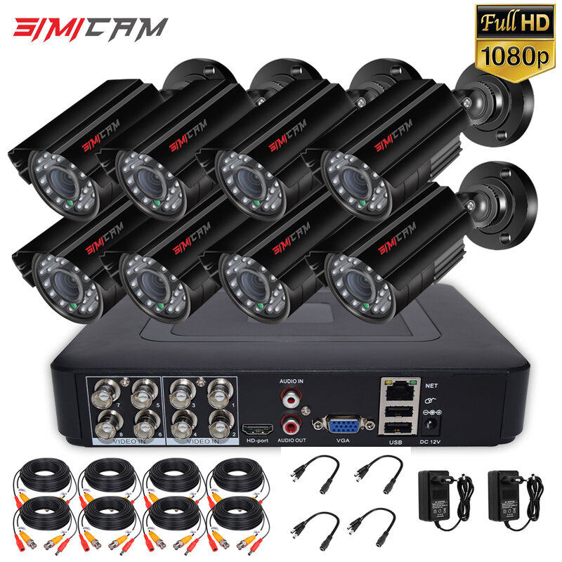 8CH 1080P Security Camera System Outdoor 100ft Night Vision Home Surveillance Kit AHD CCTV Set 2/4/6/8pcs Bullet P2P Easy Remote