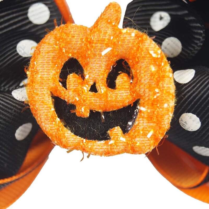 CN 5'' Printed Polka Hair Bows Halloween Smile Pumpkin Hair Clips For Kids Girls Layered Festival Hair Accessories