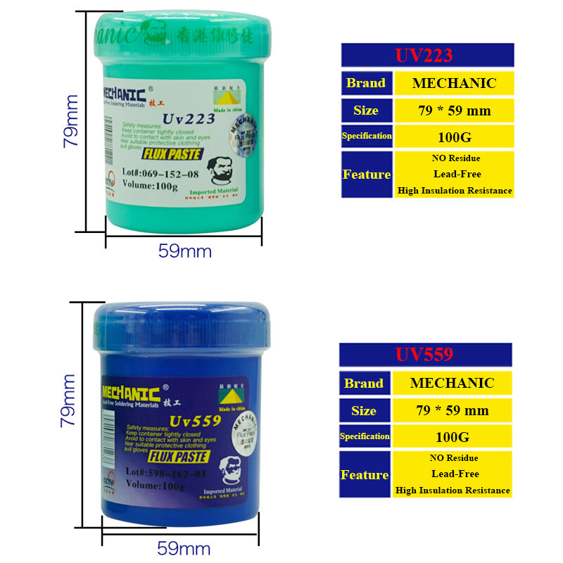 MECHANIC LEAD-FREE Solder Paste Flux UV559/223 Welding Soldering Grease for Mobile Phone Computer PCB Chip SMD BGA Repair Tools