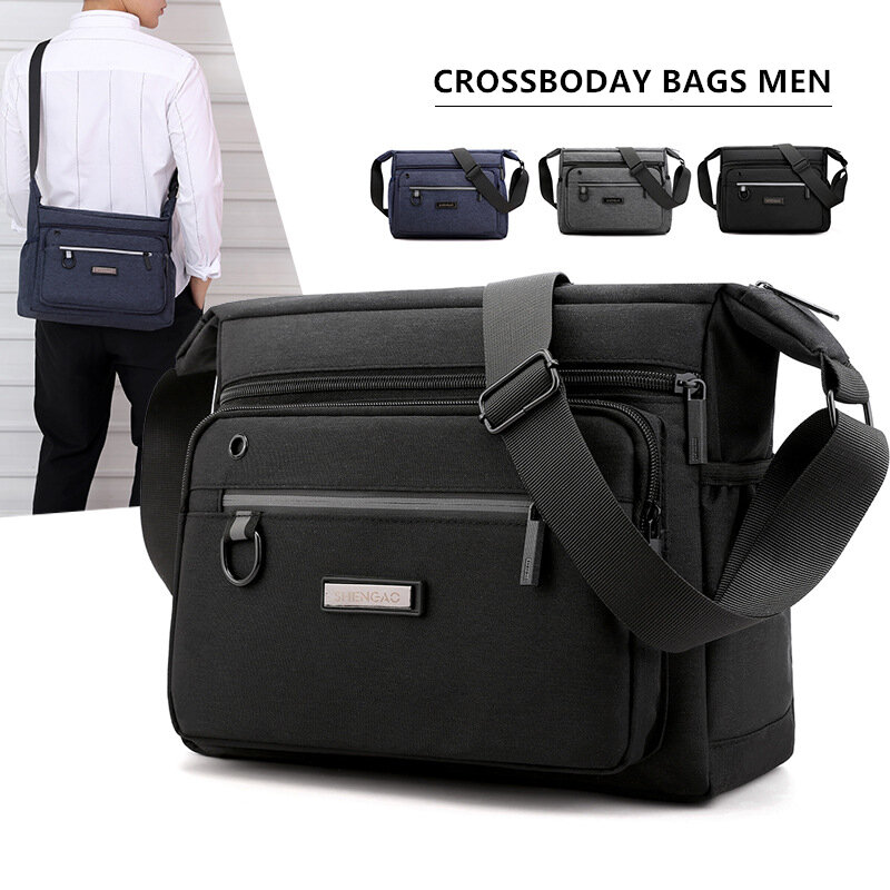 Poliestrowe torby na ramię mężczyźni Tote Messenger wodoodporne mocne torby materiałowe Casual Style Crossbody torby 2021 z wieloma kieszeniami