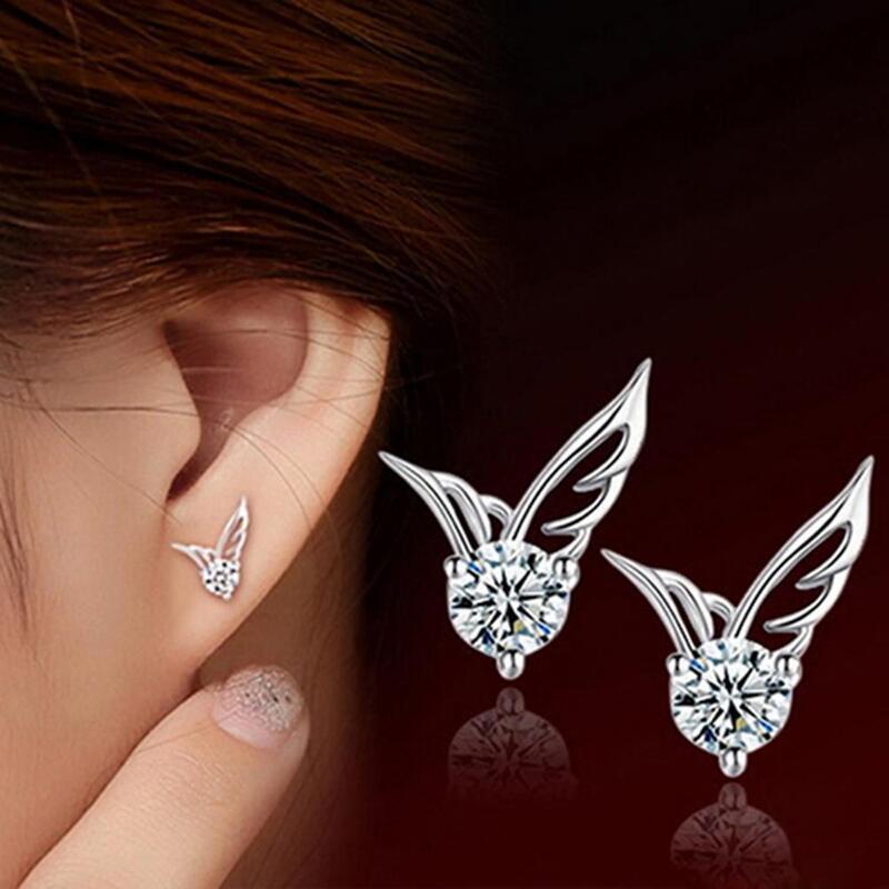 Boucles d'oreilles ailes d'ange en strass pour femmes, bijoux en plaqué argent, à la mode