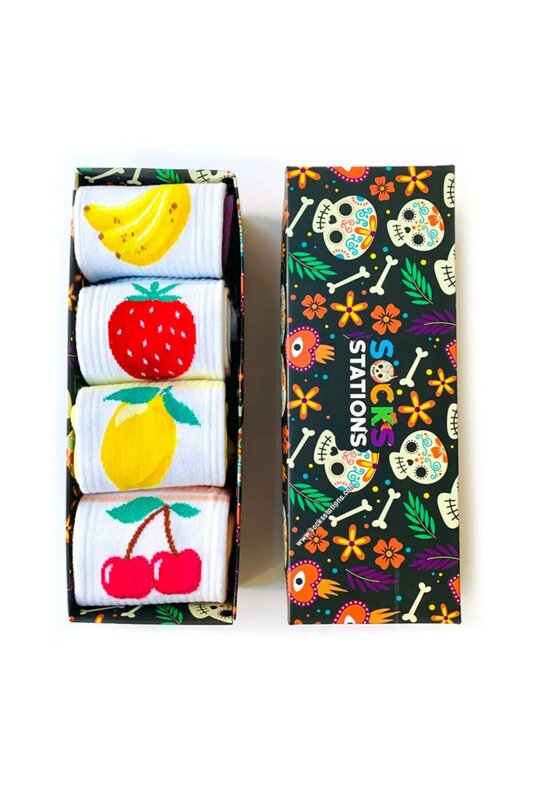 Scatola di calzini colorati con motivo a frutta Unisex 8 pezzi (due scatole)