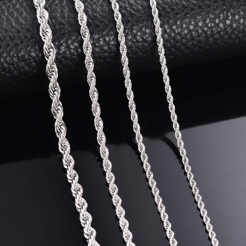 1 piece Steel Color Width 2mm/2.5mm/3mm/4mm/5mm/6mm Rope Chain Necklace/Bracelet For Men Women Stainless Steel Chain Necklace