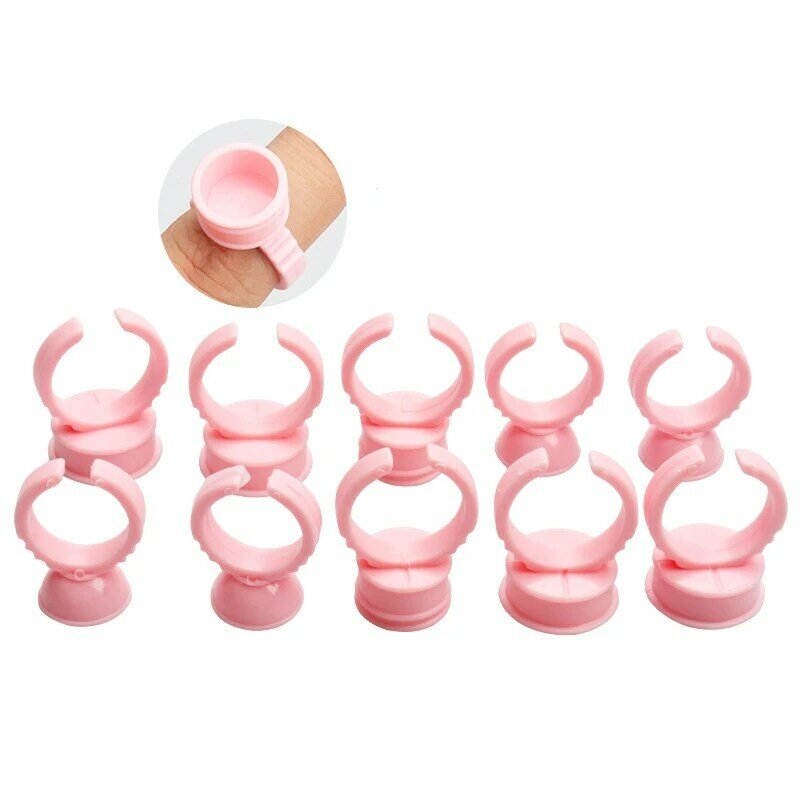 100 Uds anillos de pegamento rosa de belleza bandeja de pegamento injerto anillo de pestañas portavasos contenedor extensión de pestañas herramienta de maquillaje