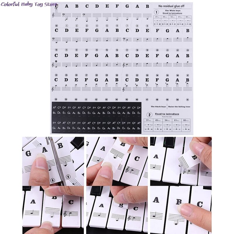 Adesivo per pianoforte tasti per pianoforte trasparenti adesivo per tastiera elettronica adesivo per pianoforte Stave Note Sticker per decalcomania musicale chiave