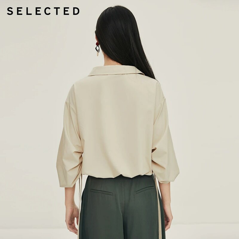 SELECTED Women's Loose Fit Drawstring 기질 3/4 소매 셔츠 S | 420251506