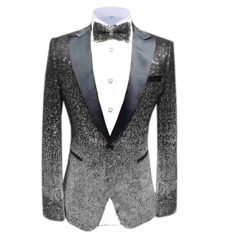 Jaket Setelan Pria Manik-manik Berkilau 1 Buah Jas Pesta Tuksedo Slim Fit untuk Jaket Pengiring Pria Pernikahan (Hanya Blazer) T