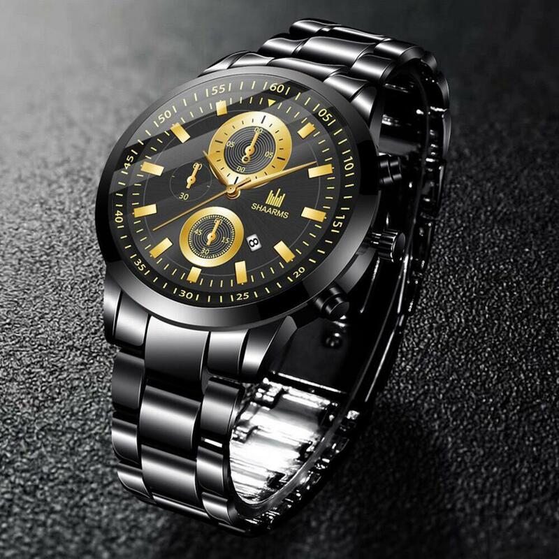 2021 nova moda de luxo relógio de pulso grande dial aço inoxidável liga masculina cinta aço simples relógio de pulso para presentes