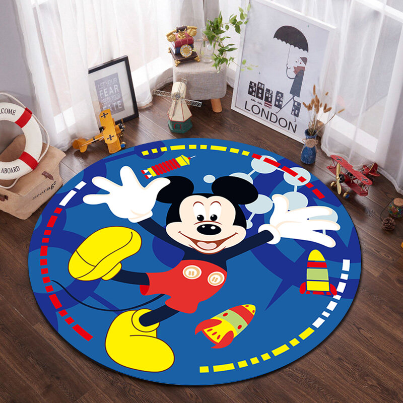 Tapete infantil de flanela 100x100cm, tapete redondo com estampa de mickey e isolamento acústico para decoração de casa, quarto e música
