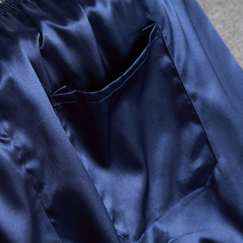 Baju tidur kasual pria, piyama Satin kasual warna Solid pinggang elastis sutra, celana tidur Bawahan