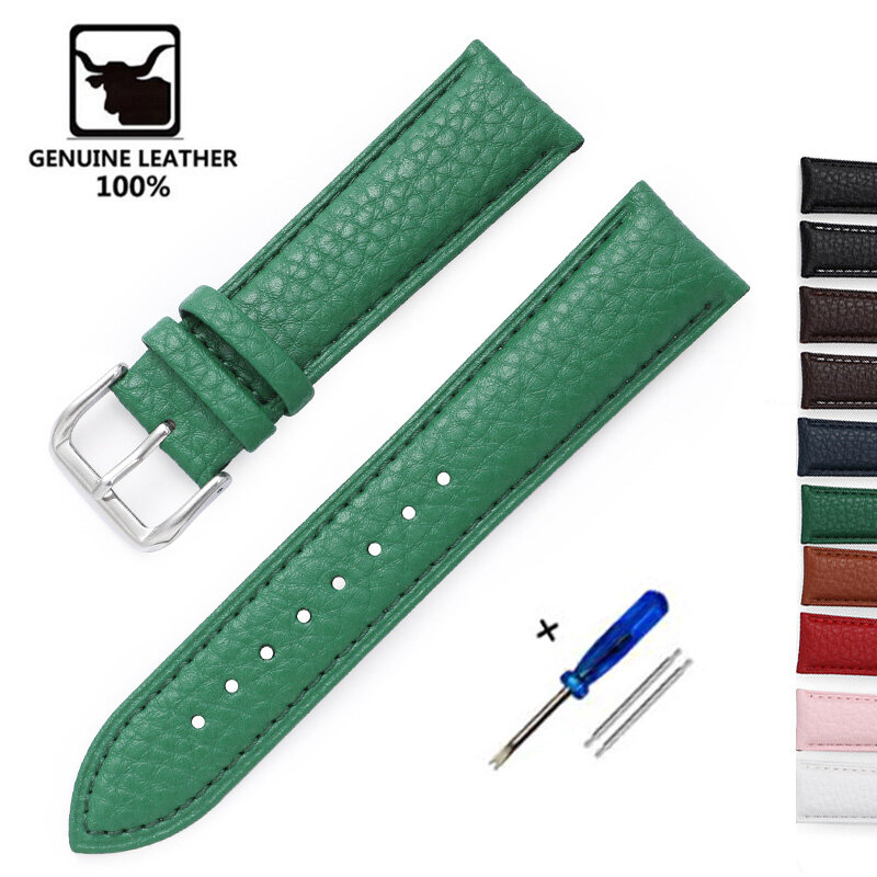 Cinturino in vera pelle pelle di vitello uomo donna cinturino accessori per orologi bracciale 12mm 14mm 16mm 18mm 20mm 22mm verde blu rosso
