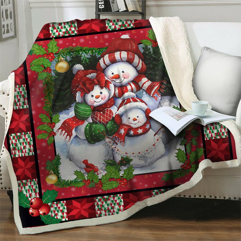 Kartun Santa Klaus 3D Sherpa Selimut Tebal Hangat Lembut Flanel Kantor Tidur Siang Sofa Natal Tempat Tidur Rumah Selimut Tertimbang