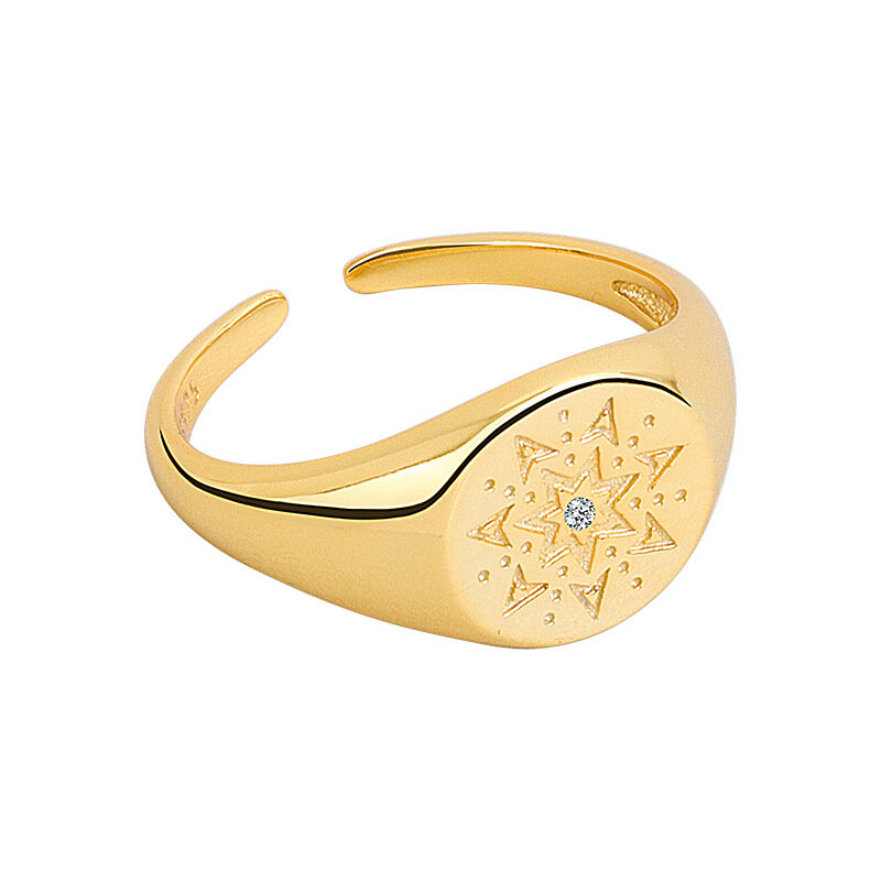 925 Sterling Silber Neue Einfache Blume Auge Gold Farbe Ringe Retro Distressed Öffnung Handgemachte Ring Mode Edlen Schmuck