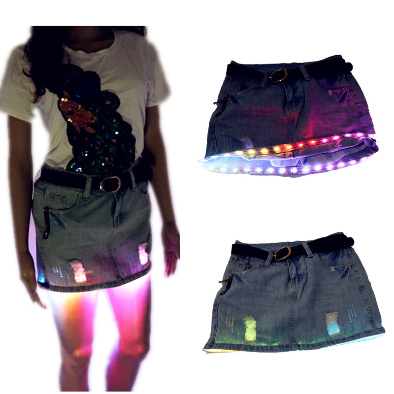 Moda Mini LED seksowna spódnica Party klub nocny krótka spódniczka moda damska dopasowana obcisła spódnica na całej powierzchni