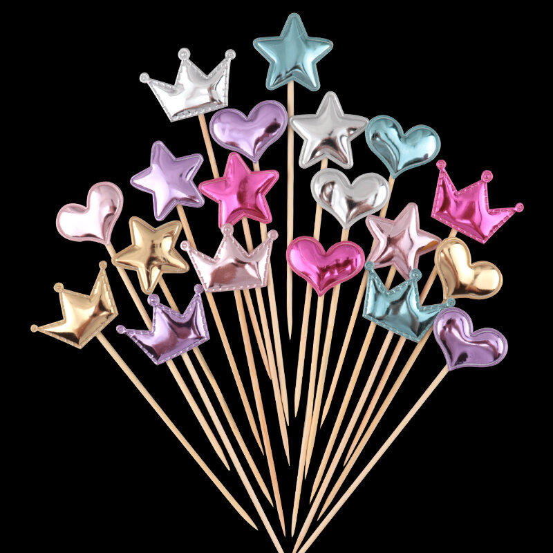 Cakelove palitos decorativos para confeitos 5pçs, palitos com ponta formato de coração, estrela, coroa, para aniversários, festa de casamento, decoração de festas