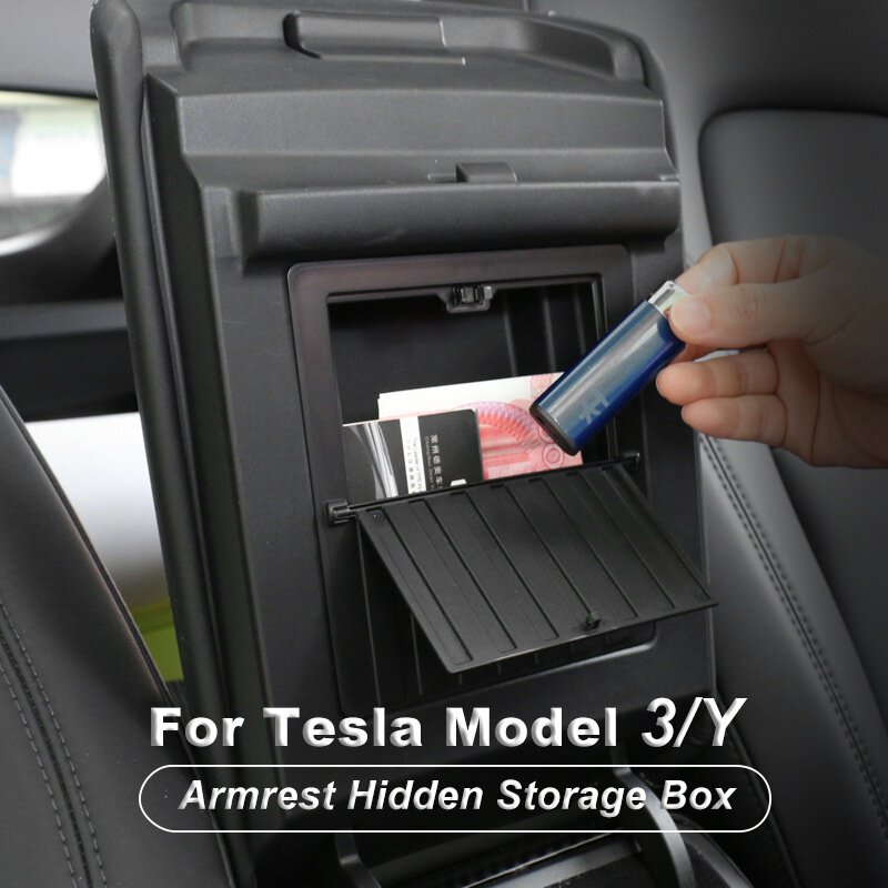 Caja de almacenamiento oculta con reposabrazos para Tesla modelo 3, organizador de consola central, 2017- 2021, 2022, modelo Y, accesorios de modificación Interior