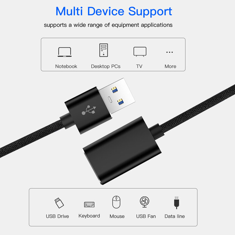 USB 3.0 Masculino para Feminino Cabo de Extensão, Data Sync Cord, Estender Connector, Laptop PC Gamer Mouse, 3m