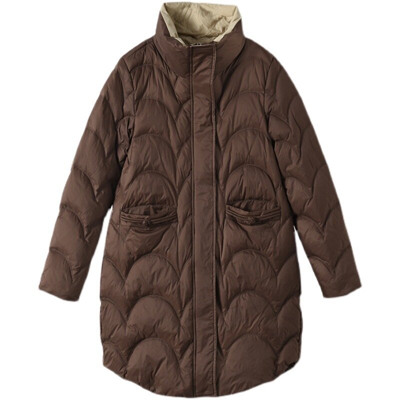Куртка средней длины на пуговицах с воротником-стойкой, Осень-зима 2021, теплая куртка на белом утином пуху, женская одежда