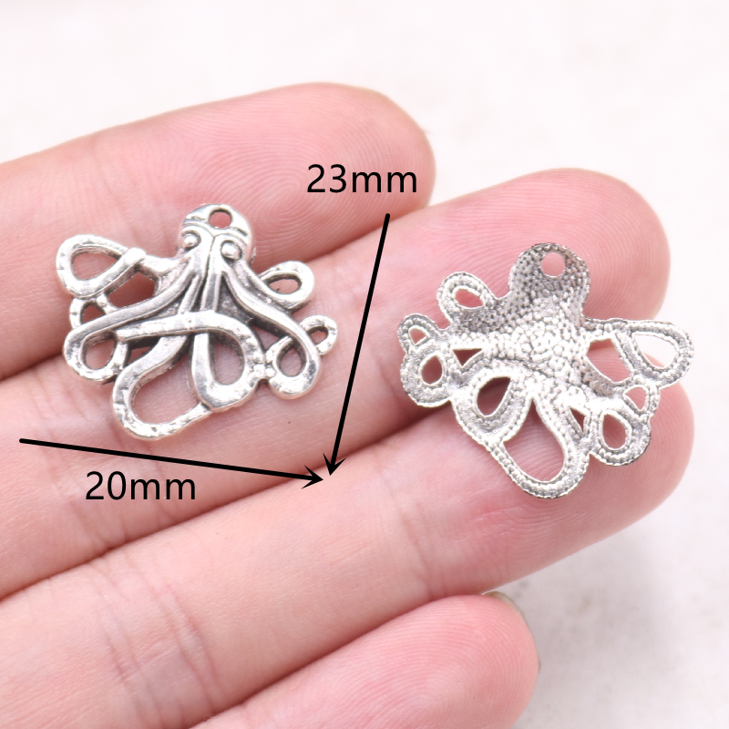 20pcs Silver Plated Ocean Octopus Pendant Hip Hop Bracelet Earrings Metal Accessories DIY Charms For Jewelry Crafts Making M840