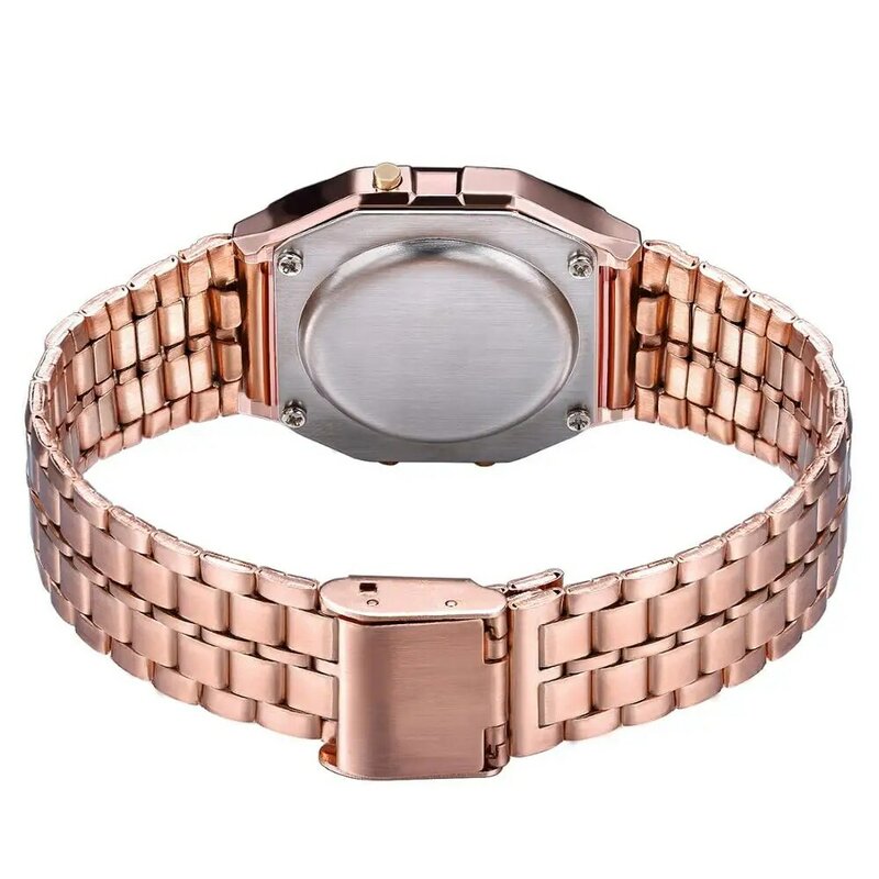 Montre numérique de luxe en or Rose pour femmes, Montre-bracelet électronique Ultra-mince en acier LED, horloge lumineuse pour dames