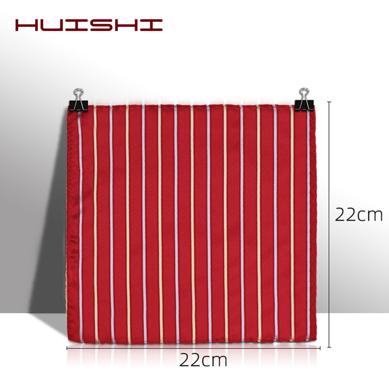 HUISHI – mouchoir de poche en Polyester pour hommes, carré à rayures, cravate assortie, rouge, noir, à pois, cadeau d'affaires pour mariage