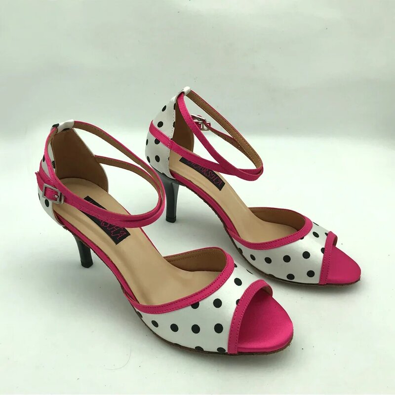 Zapatos de baile latino con tacón de 7,5 cm para mujer, calzado de Salsa, cómodo, MS6237RWBD
