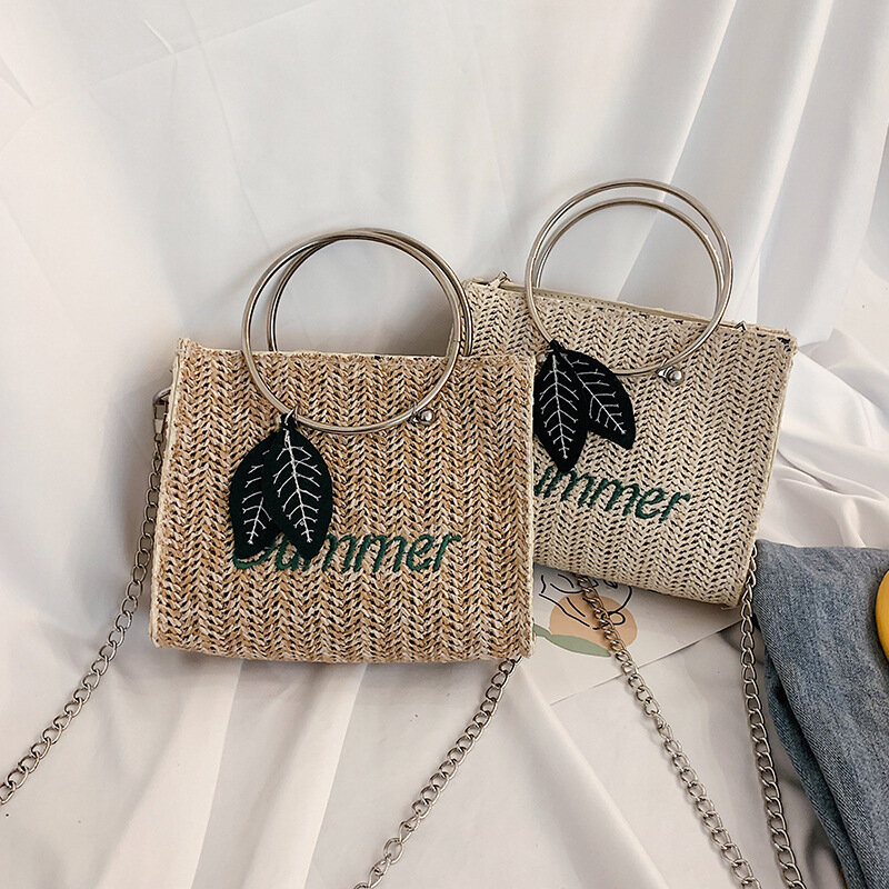 Богемные квадратные женские сумки-мессенджеры на плечо, Повседневная плетеная Сумка из ротанга, женские сумочки, плетеная маленькая летняя пляжная сумка