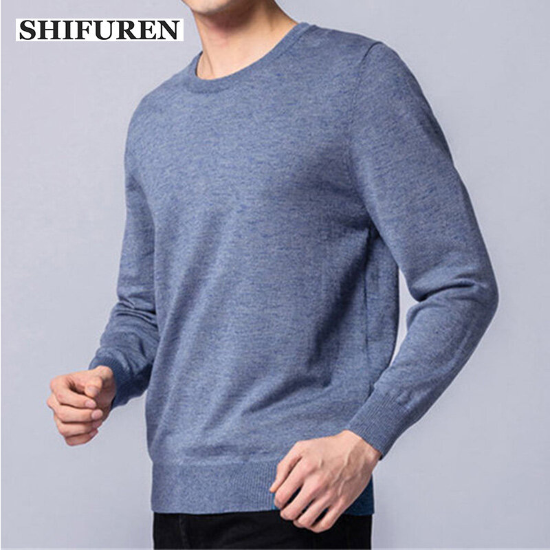 SHIFUREN 2019 Autumn Winter Casual Men's Sweater O-Neck Slim Fit Knitwear Pullovers Causal Male Sweaters Jumpers Pull Homme
