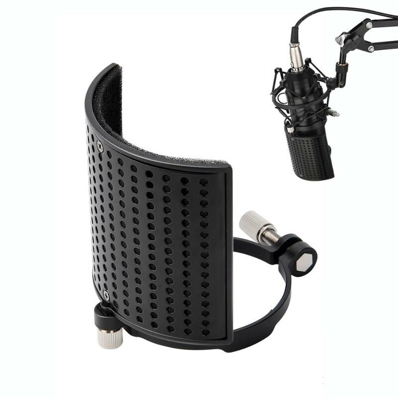 Moukey 3 Layer Microphone Pop Filter Shield Metal Mic Windscreen U Shape Recording Studio Mic Screen Mask for Diameter 46-70mm