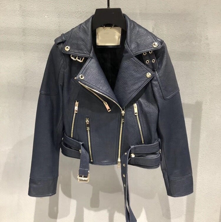 Novo outono inverno real pele de carneiro curto jaqueta de luxo marca designer feminino geniune jaqueta de couro casaco motocicleta outwear