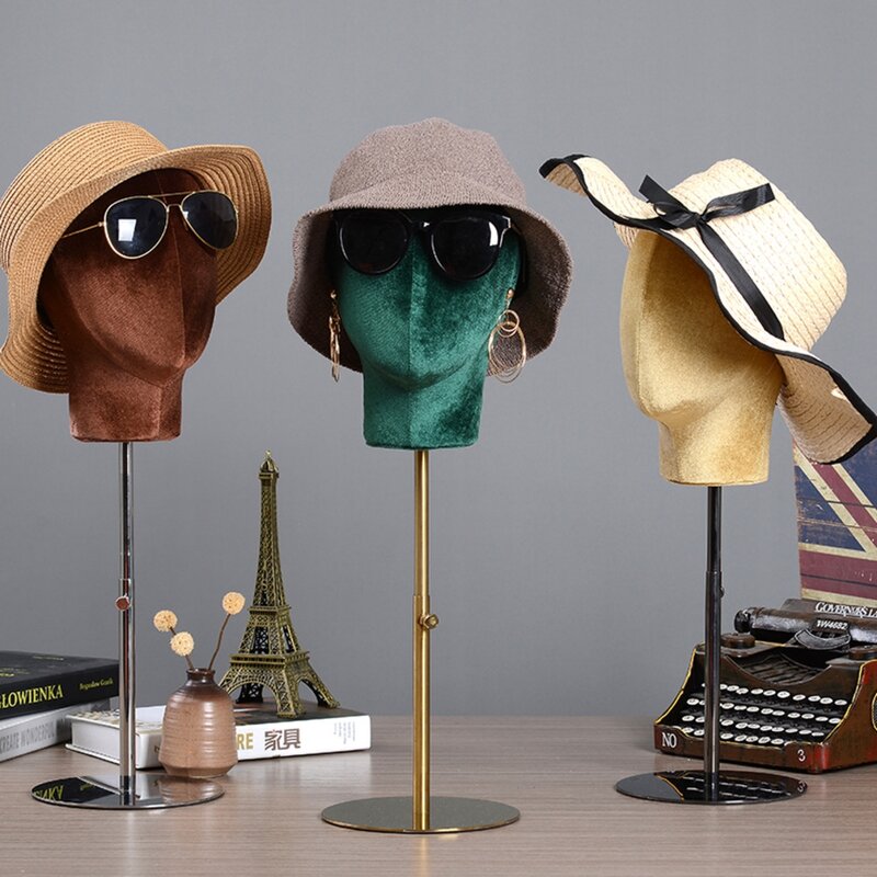 Soporte de exhibición de tachuelas para gafas de sol, altura ajustable de Metal, modelo de cabeza, Material de tela de franela