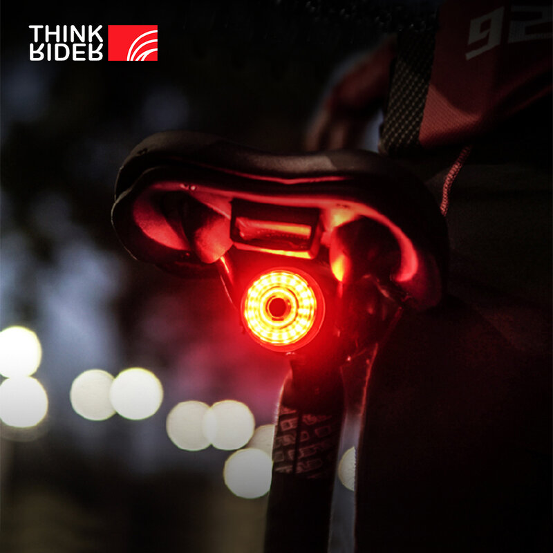 ThinkRider-Smart Auto Brake Sensing Light, ciclismo taillight, bicicleta luz traseira, IPX6 impermeável, carregamento LED