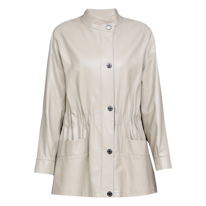 Женская приталенная куртка-туника, приталенная байкерская куртка из овечьей кожи с длинным рукавом, весна 2023