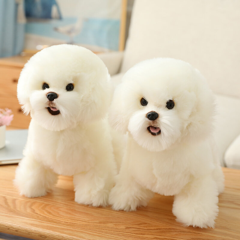 흰색 시뮬레이션 비숑 프리스 봉제 인형 동물, 현실적인 강아지 장난감, 여아용 선물, 38cm