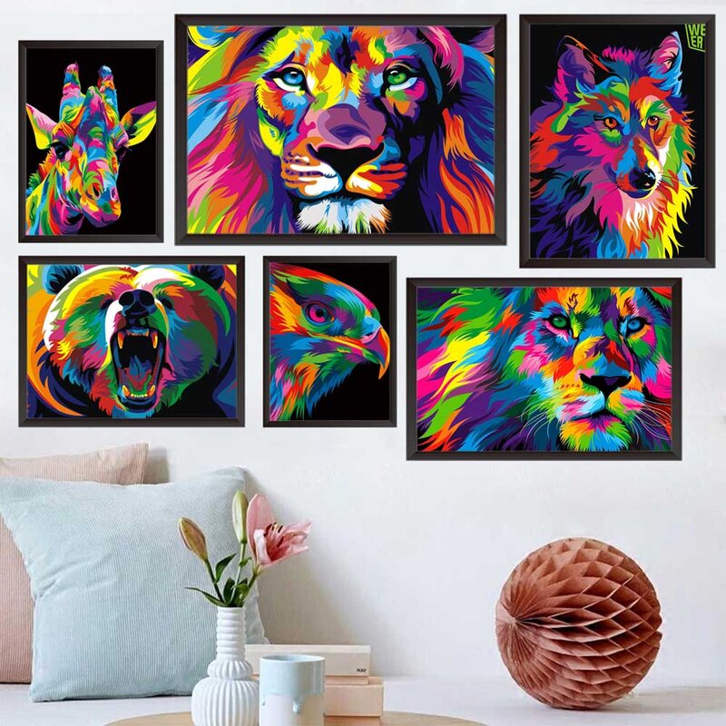 Animal oil painting color abstract animal head art canvas painting living room corridor office home decoration mural