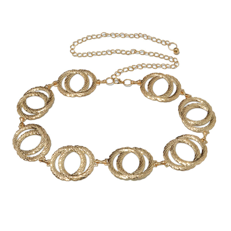 Cinturón de cadena para mujer, cadena de hierro de doble bucle de Metal, dorado y plateado, cintura para mujer, Bg-1428 de boda