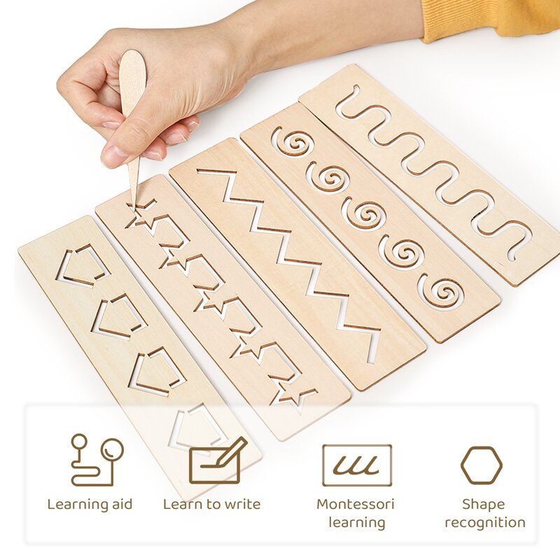 Wooden Montessori Pen Control Board Learning Word Spelling Letter Depict Line Practice Board Children Cognitive Training Toys