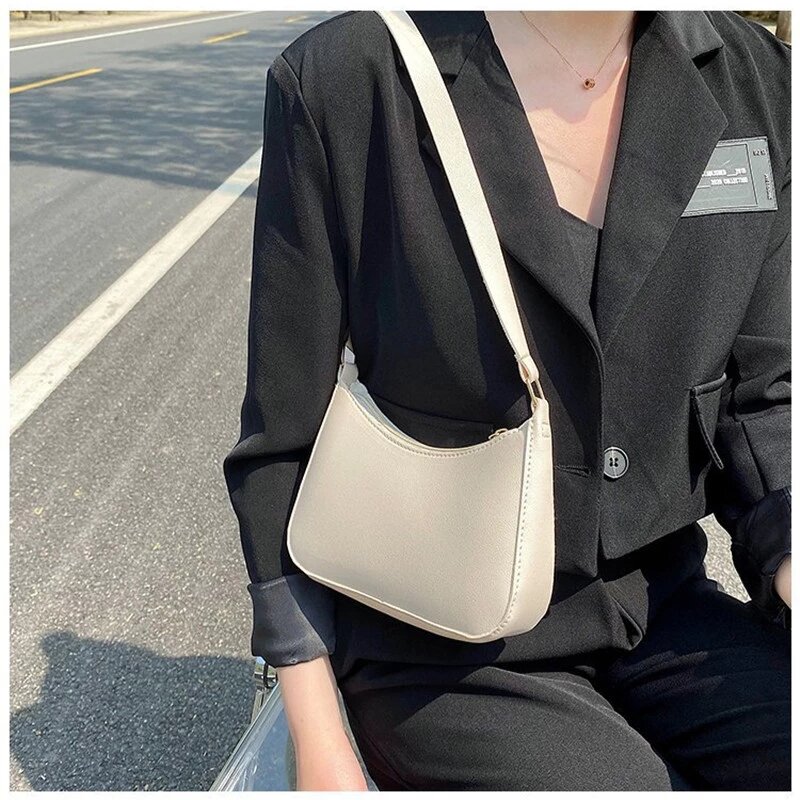 女性のためのレトロな革のハンドバッグ,無地の色,カジュアルなアンダーアームバッグ,新しい2022コレクション