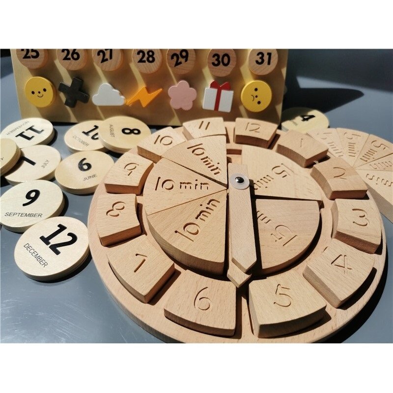 Jouet Montessori pour enfants, calendrier magnétique en bois, horloge en bois, Station de maths, apprentissage précoce, cadeau éducatif