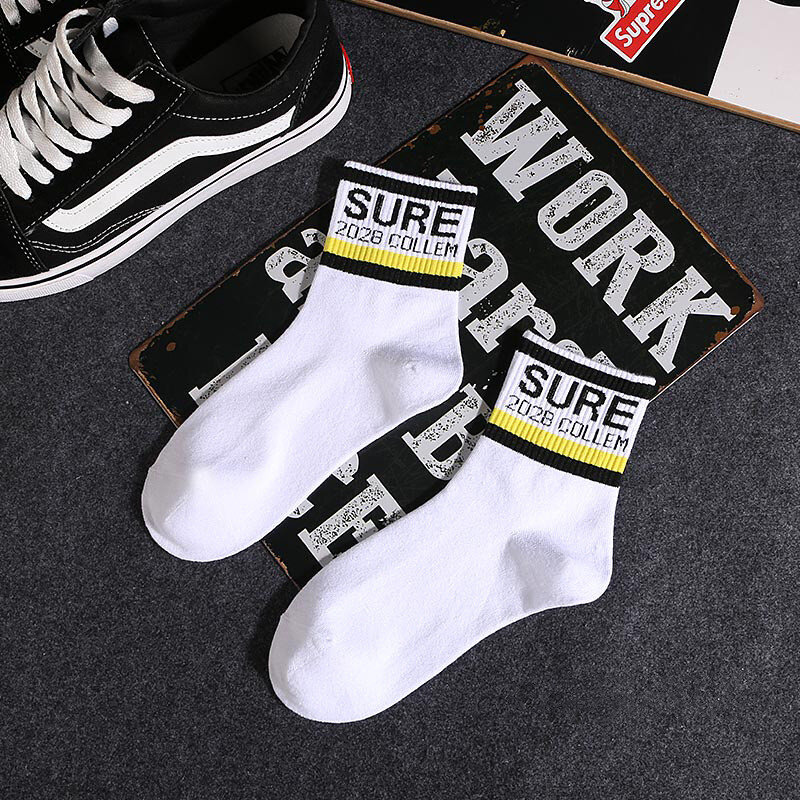 Радужные носки из чистого хлопка, носки средней длины, мужские дезодорирующие впитывающие Пот спортивные носки для скейтборда