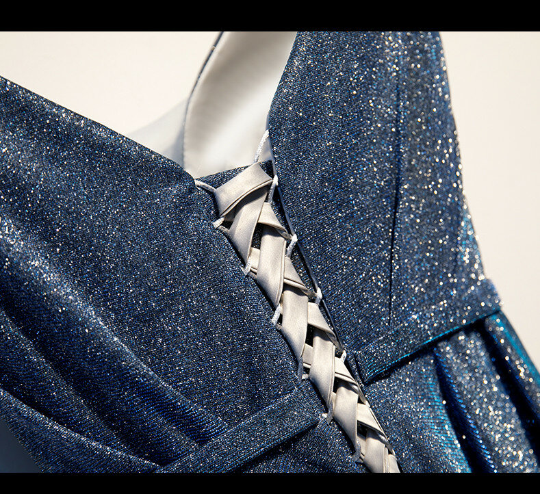 2022 luxus Silber Blau Lange Pailletten Abendkleid V Neck Günstige Abendkleider Sleeveless Prom Party Formale Kleider Tragen Schärpen