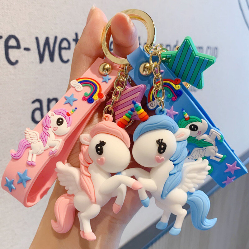 Portachiavi unicorno femmina simpatico cartone animato bambola auto chiave cordino borsa telefono ciondolo coppia amante ragazza regalo Kawaii accessori giocattolo per bambini