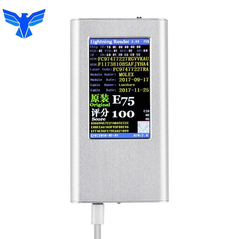 Lightning Moudle Reader E75 C94 linia danych Tester kabla Usb dla Iphone prawdziwy i fałszywy detektor Recognizer Yg-616 srebrny Box Test